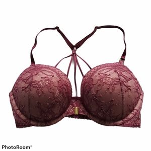 Victoria's Secret Bombshell Plunge maroon lace bra